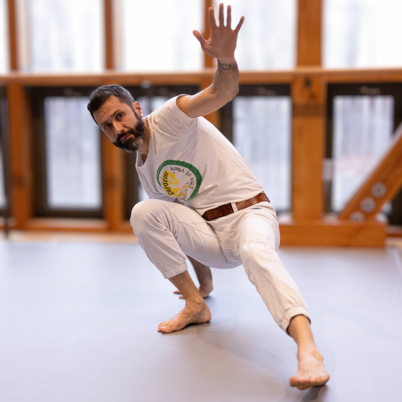 Professor Bicicleta in Capoeira stance, founder of Gunga do Vale